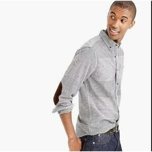 J. Crew Gray Houndstooth Long Sleeve Button-Down Elbow Patch Shirt Size XS